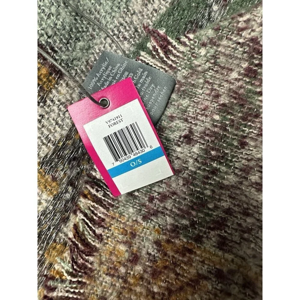 Vince Camuto Women's Plaid Multicolor Cape Shawl Oversized Wrap with Fringe New
